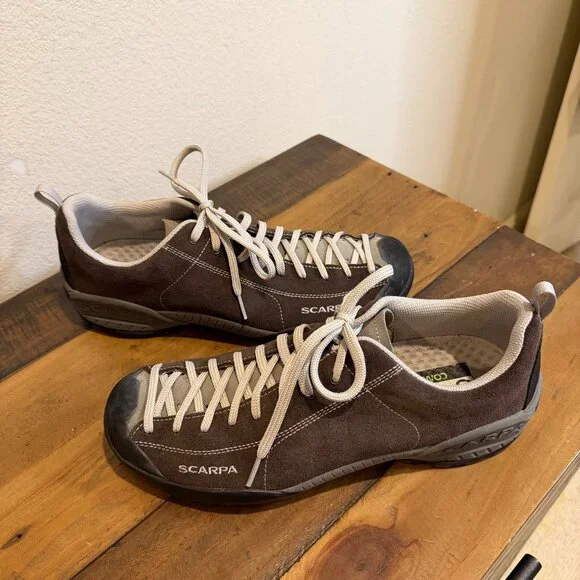 Mens 11.5 Scarpa Mojito Dark Brown Shoes Suede-Leather White-Stitch Lace Sporty - Picture 8 of 13